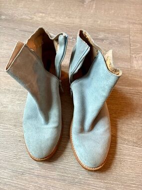 Zara Light Blue Suede Ankle Boots with Side Zip